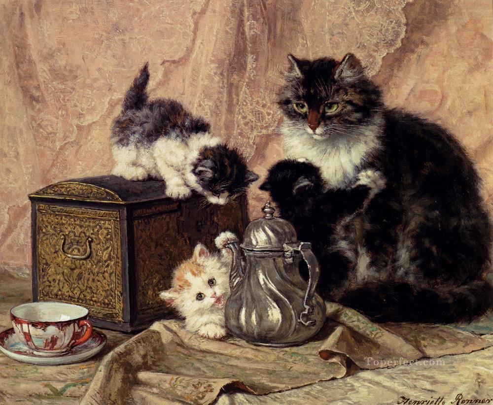 Teatime For Kittens chat animal Henriette Ronner Knip Peintures à l'huile